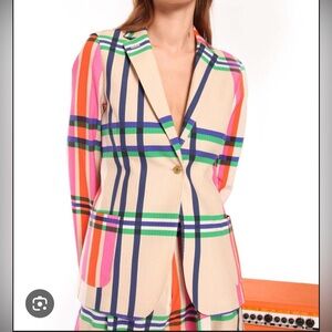 Vilagallo Cream Blazer with Navy, Green, Pink and Orange Plaid